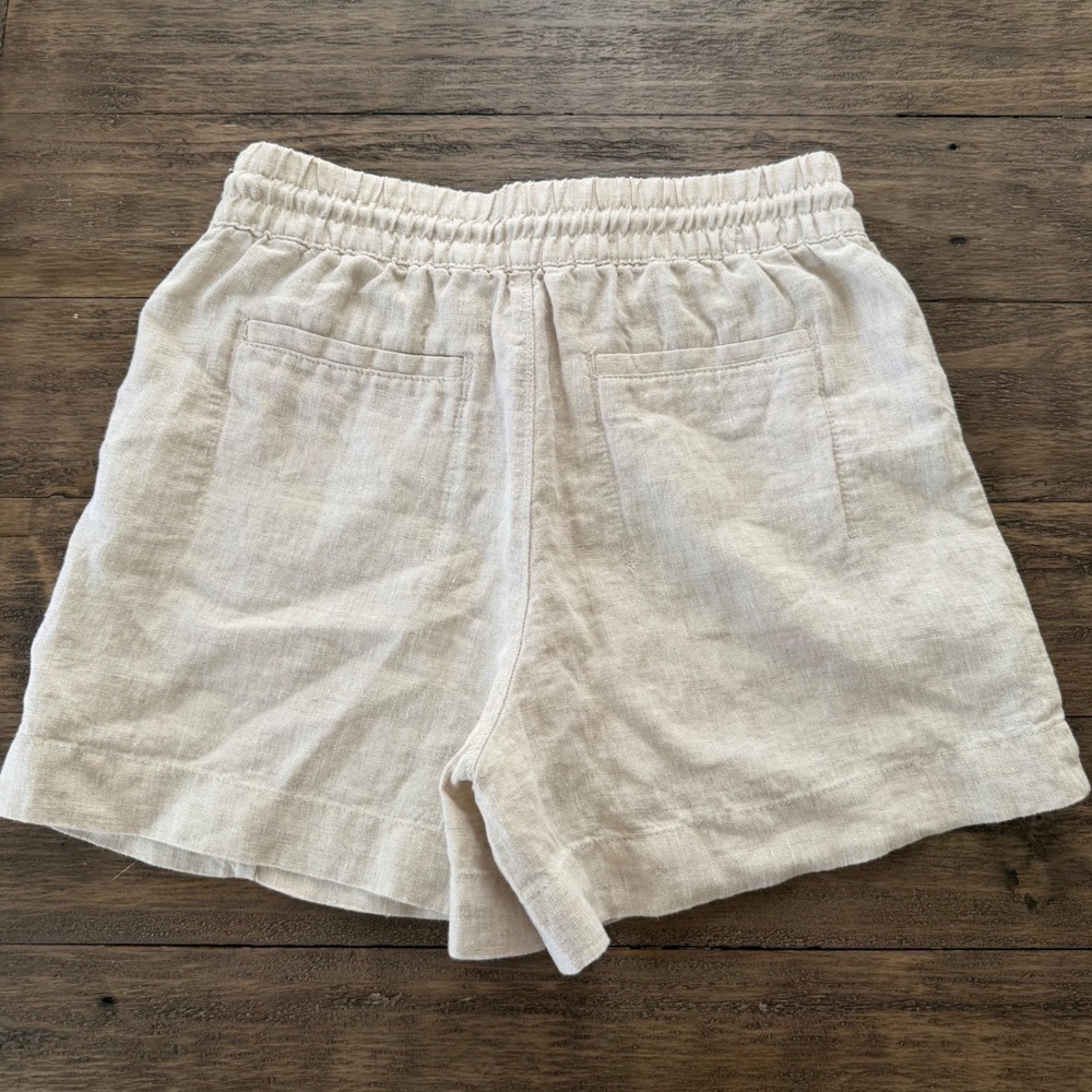 Athleta XS Retreat 100% Linen Drawstring Shorts Relaxed Fit Mid‎ Rise undyed - Picture 5 of 11